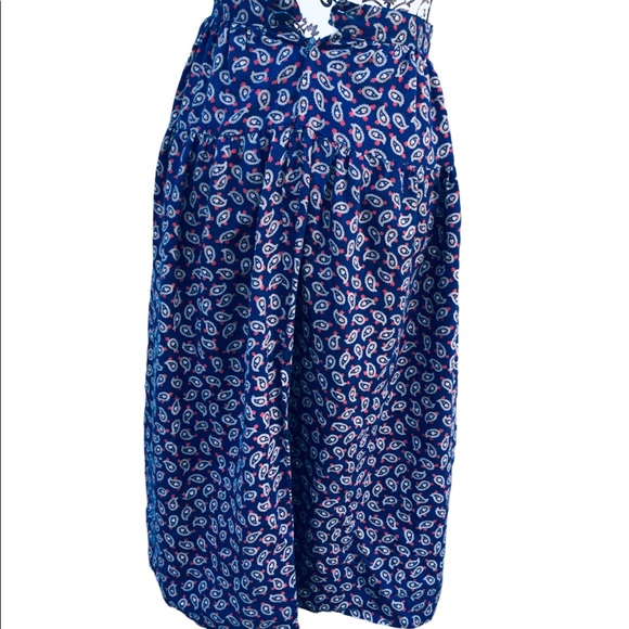 Vintage 80s Lanz Navy Blue Paisley Skirt Yoked Midi With Pockets 4 25” Waist - Picture 7 of 7